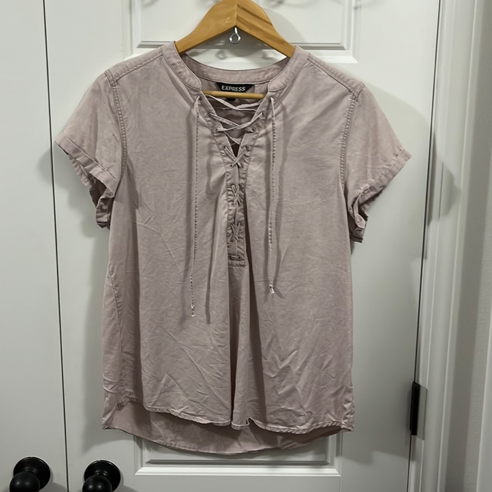 Light pink lace up front top